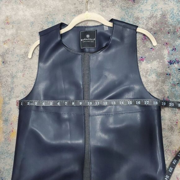 Bagatelle Faux Leather Long Duster Vest in Dark Navy Blue Size S - Picture 7 of 10
